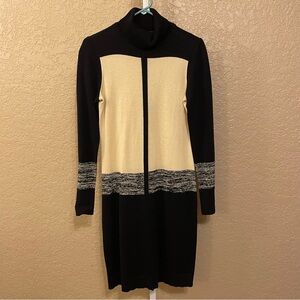 Elegant Black and Cream Turtleneck Dress Small